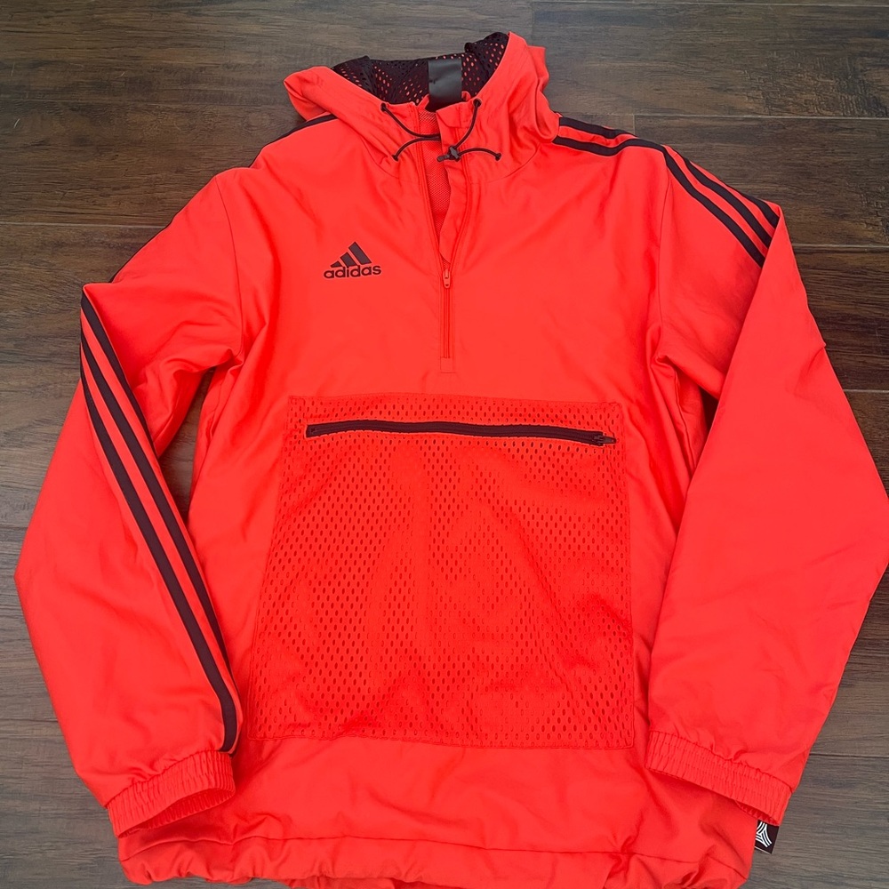 Adidas Women's Bright Red Windbreaker with Black Accents size small